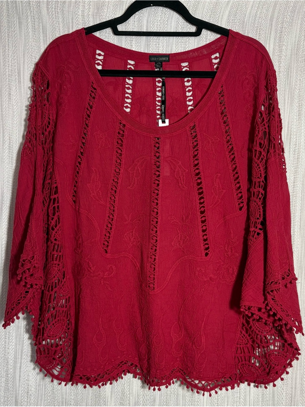 Coco + Carmen Raspberry Red Crochet Panel Boho Tunic